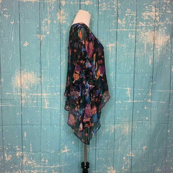 IRO Black Floral Ruffled asymmetrical Tunic Blouse Top size 40 - 8 - Picture 7 of 11